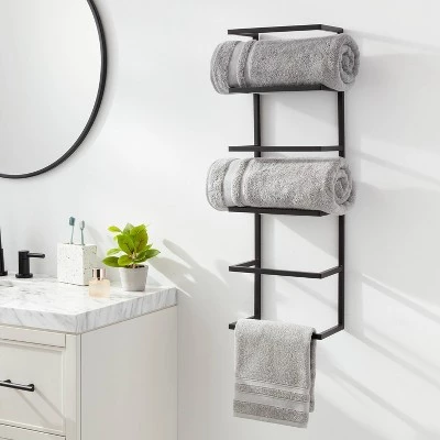 Towel Wall Storage Cabinet Black Metal - Brightroom™ 3 Towel Wall Storage Cabinet Black Metal - Brightroom™
