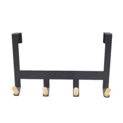 Mixed Material Over The Door 4 Hooks Rail Light Wood on Matte Black - Brightroom™