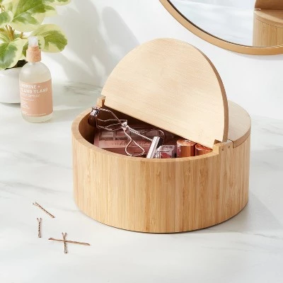 9" x 4" Circular Hinge Lid Bamboo Countertop Organizer - Brightroom™ 3 9" x 4" Circular Hinge Lid Bamboo Countertop Organizer - Brightroom™