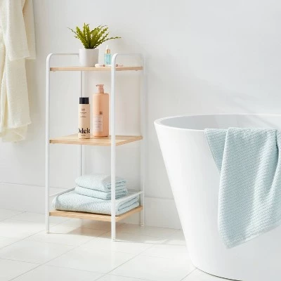 Short Wood Bath Storage Tower White Metal - Brightroom™ 3 Short Wood Bath Storage Tower White Metal - Brightroom™