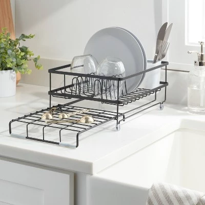 Space Saver Steel Dish Rack with Utensil Tray Black - Brightroom™ 3 Space Saver Steel Dish Rack with Utensil Tray Black - Brightroom™