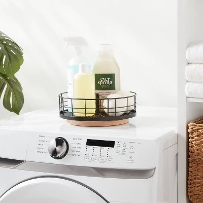 Divided Turntable Black Wire with Natural Wood - Brightroom™ 3 Divided Turntable Black Wire with Natural Wood - Brightroom™