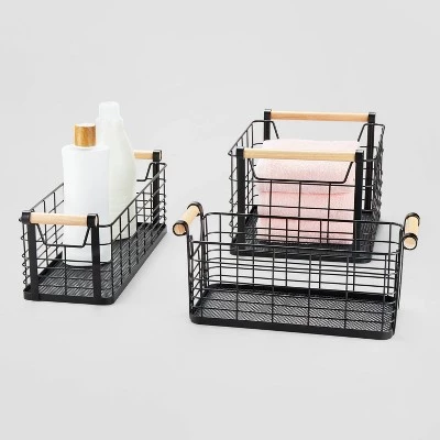 Wire Natural Wood Handles Milk Crate - Brightroom™ Black 5 Wire Natural Wood Handles Milk Crate - Brightroom™ Black - Image 3