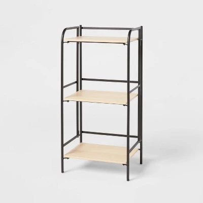 Folding 3 Shelf Black Metal with Natural Wood Shelves - Brightroom™ 6 Folding 3 Shelf Black Metal with Natural Wood Shelves - Brightroom™ - Image 4