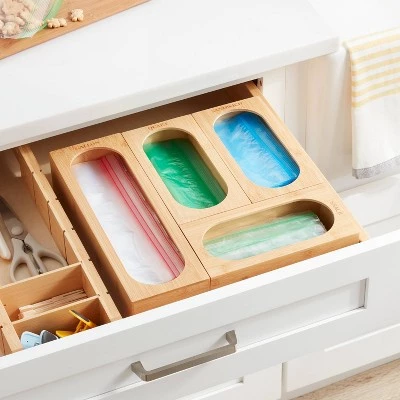 Bamboo Plastic Food Storage Bag Organizer Yellow - Brightroom™ 3 Bamboo Plastic Food Storage Bag Organizer Yellow - Brightroom™