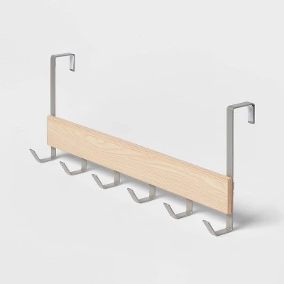 Large Over the Door Hook with Wood 6 Hooks - Brightroom™ Matte Black 4 Large Over the Door Hook with Wood 6 Hooks - Brightroom™ Matte Black - Image 2