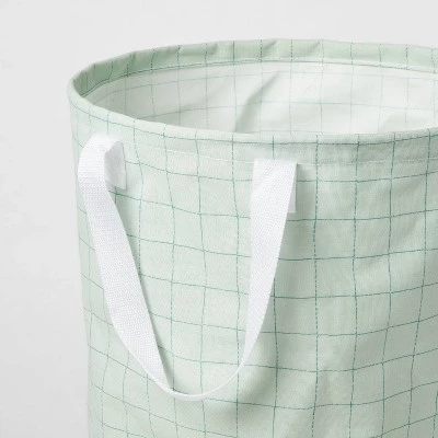 Scrunchable Round Laundry Hamper Green Stitch Grid - Brightroom™ 4 Scrunchable Round Laundry Hamper Green Stitch Grid - Brightroom™ - Image 2