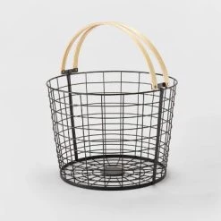 Round Black Wire with Natural Wood Handles Floor Basket - Brightroom™ 7 Round Black Wire with Natural Wood Handles Floor Basket - Brightroom™ -Brightroom shop GUEST 96a85611 d85f 4469 95c9 38a133b60f86