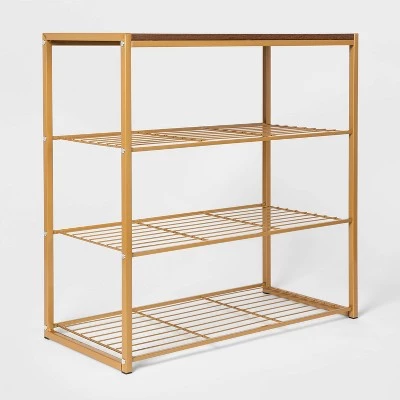 4 Tier Shoe Rack Brass with Walnut Wood - Brightroom™ 4 4 Tier Shoe Rack Brass with Walnut Wood - Brightroom™ - Image 2