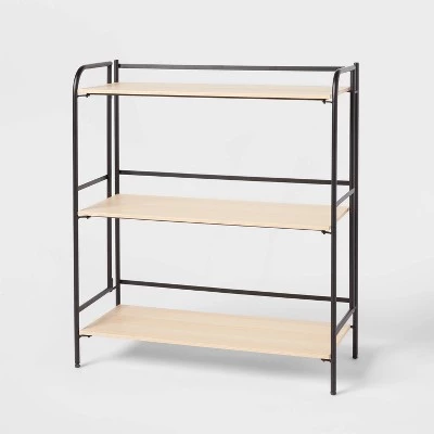 Folding 3 Shelf Black Metal with Natural Wood Shelves - Brightroom™ 5 Folding 3 Shelf Black Metal with Natural Wood Shelves - Brightroom™ - Image 3