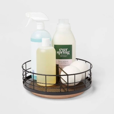 Divided Turntable Black Wire with Natural Wood - Brightroom™ 5 Divided Turntable Black Wire with Natural Wood - Brightroom™ - Image 3