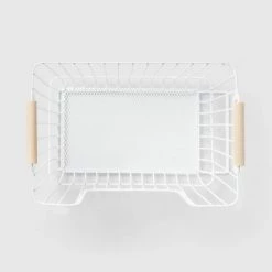 Metal Stackable Wire Pantry Basket with Rubber Wood Handle White - Brightroom™ 6 Metal Stackable Wire Pantry Basket with Rubber Wood Handle White - Brightroom™ -Brightroom shop GUEST b2a9bf4f cce0 40b8 ae60 fe3669bd7ef3