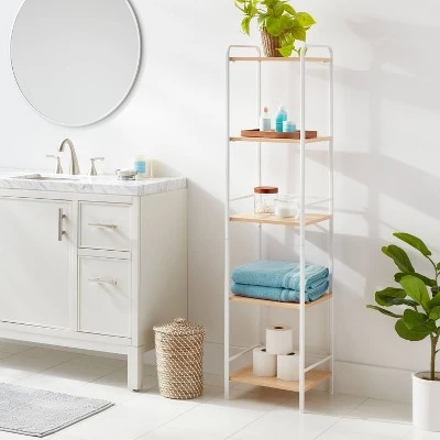 Tall Wood Bath Storage Tower White Metal - Brightroom™ 3 Tall Wood Bath Storage Tower White Metal - Brightroom™
