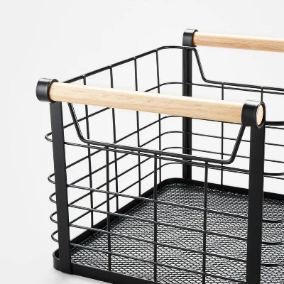 Wire Natural Wood Handles Milk Crate - Brightroom™ Black 4 Wire Natural Wood Handles Milk Crate - Brightroom™ Black - Image 2