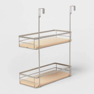 Over the Cabinet Tiered Shelves with Wood - Brightroom™ Brushed Nickel 4 Over the Cabinet Tiered Shelves with Wood - Brightroom™ Brushed Nickel - Image 2