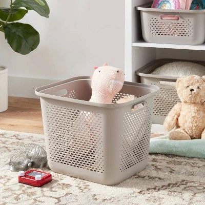 Large Decorative Plastic Bin with Cutout Handles - Brightroom™ White 3 Large Decorative Plastic Bin with Cutout Handles - Brightroom™ White