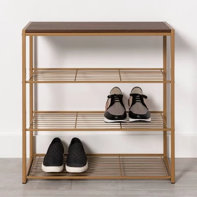 4 Tier Shoe Rack Brass with Walnut Wood - Brightroom™ 3 4 Tier Shoe Rack Brass with Walnut Wood - Brightroom™