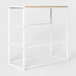 4 Tier Shoe Rack White Metal with Natural Wood - Brightroom™ -Brightroom shop GUEST e32ffecb 965c 4487 ac95 3f04d2974f16