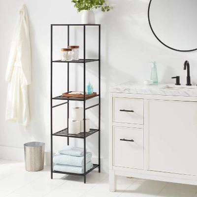 Tall Bath Storage Tower Black Metal - Brightroom™ 3 Tall Bath Storage Tower Black Metal - Brightroom™