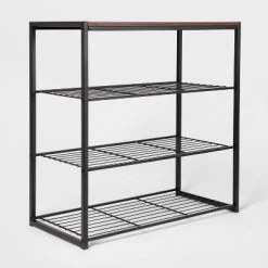 4 Tier Shoe Rack Black Metal with Walnut Wood - Brightroom™ -Brightroom shop GUEST fc532238 c0e1 4dff 8a17 55e7db9056c3