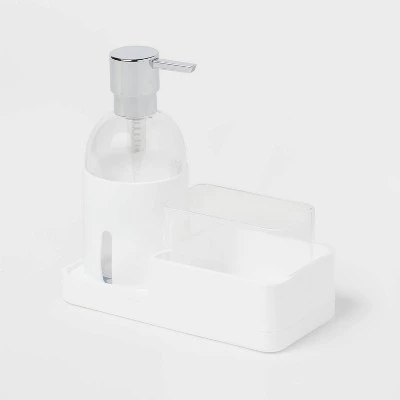 Plastic Soap Pump with Silicone Holder with Caddy & Tray White - Brightroom™ 4 Plastic Soap Pump with Silicone Holder with Caddy & Tray White - Brightroom™ - Image 2